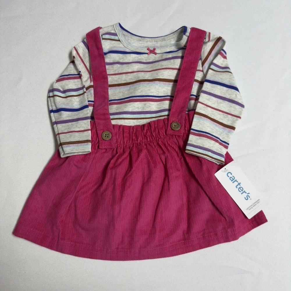 Carter's 2 piece Striped Tee & Corduroy Jumper Set Baby Girl Size 9 Months